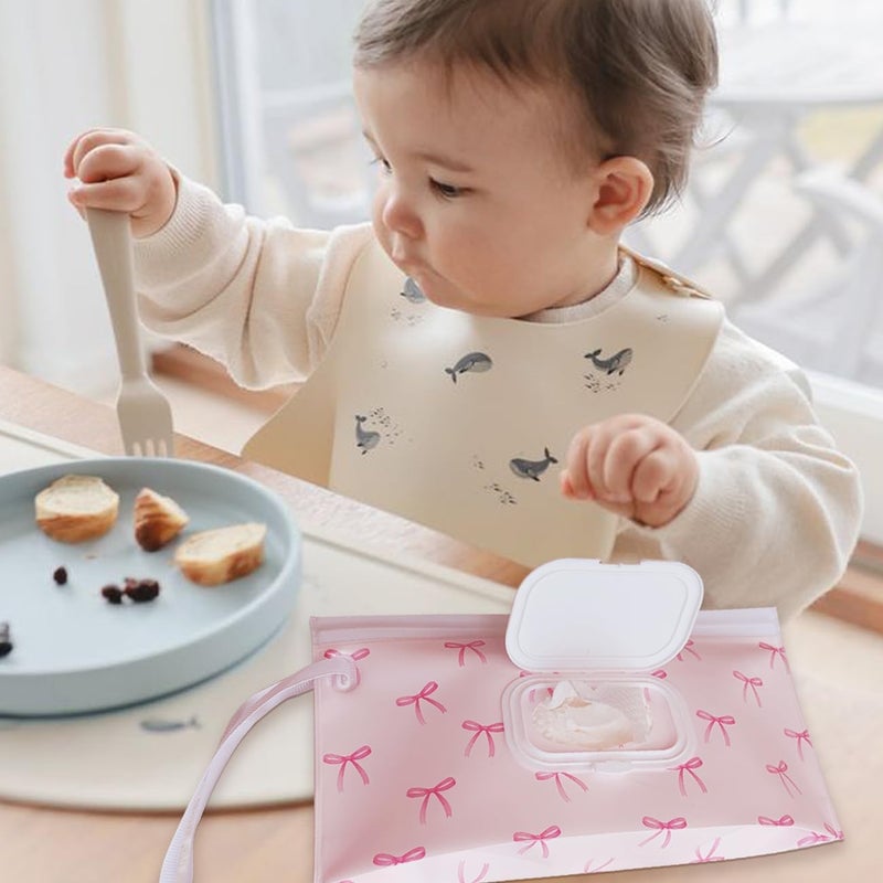 cephira Baby wipes dispenser，portable baby wipes holder for outdoor, Refillable baby wipes container, on the go wet wipe pouch for travel, resuable wipes dispenser for hiking (Pale Pink) - Image 3